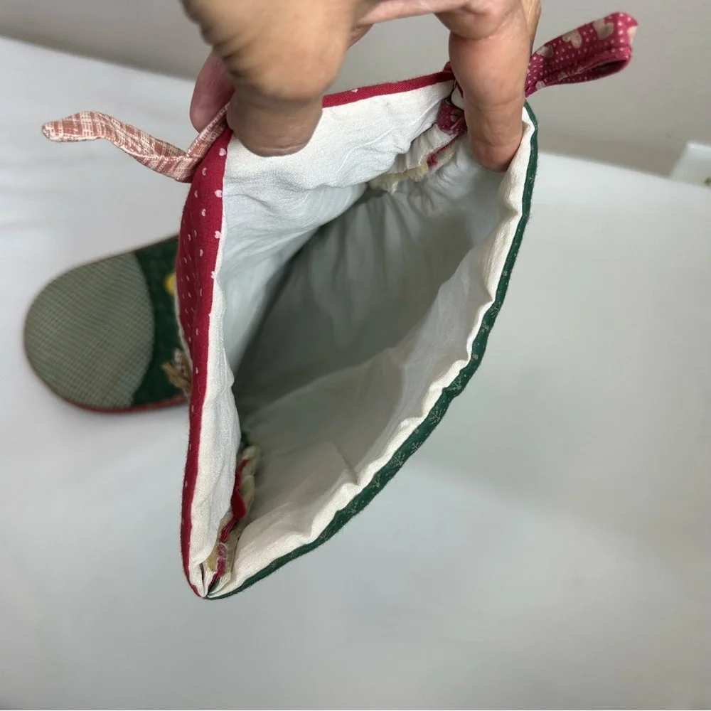 Vintage Handmade 3D Quilted Grandmacore‎ Country House Santa & Reindeer Stocking